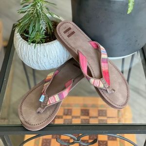 Tom's Sandal with rainbow colored stitched strap
